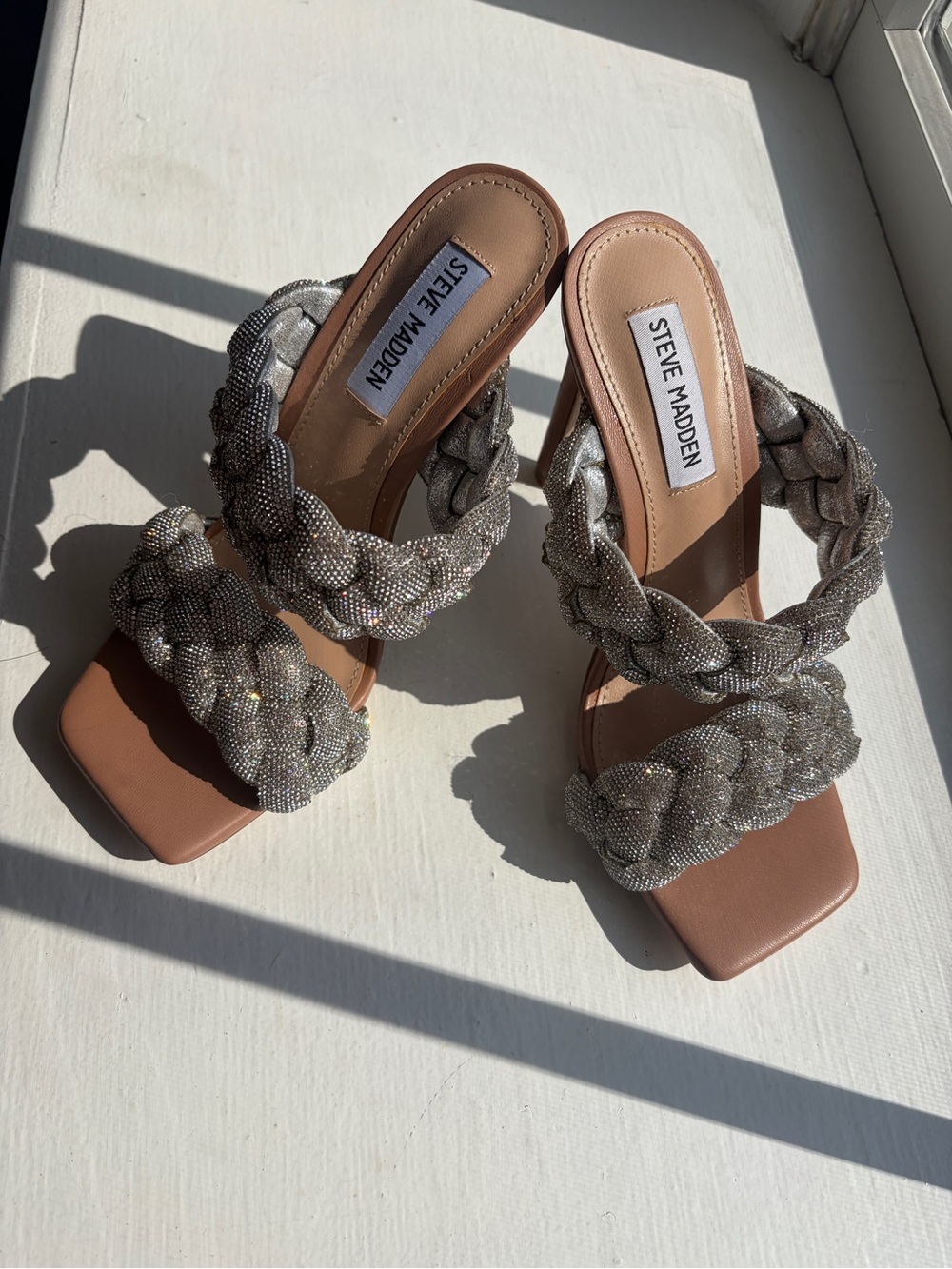 Steve Madden Kenley Silver Braided Beaded Heeled Sandals